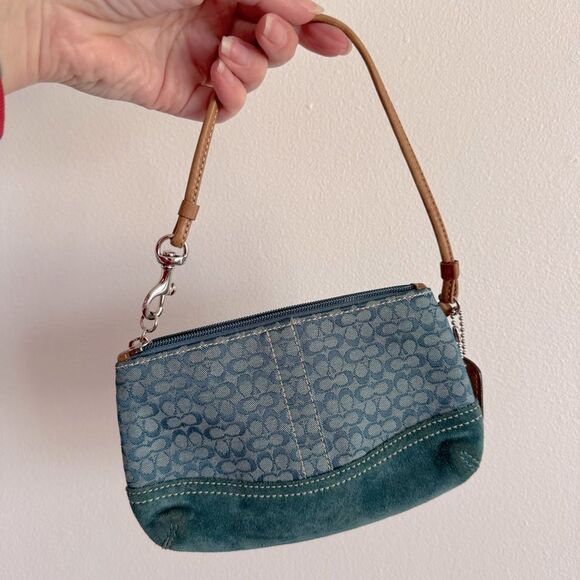 Coach Mini Signature Canvas Suede Wristlet Wallet Bag - Picture 5 of 5